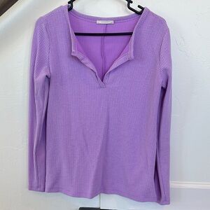 Zenana Lavender V-neck Waffle Knit Long Sleeve Top
